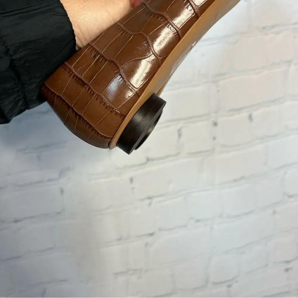 Everlane Brown Croc Embossed Leather Ballet Flats Size 7.5 New Chic Capsule